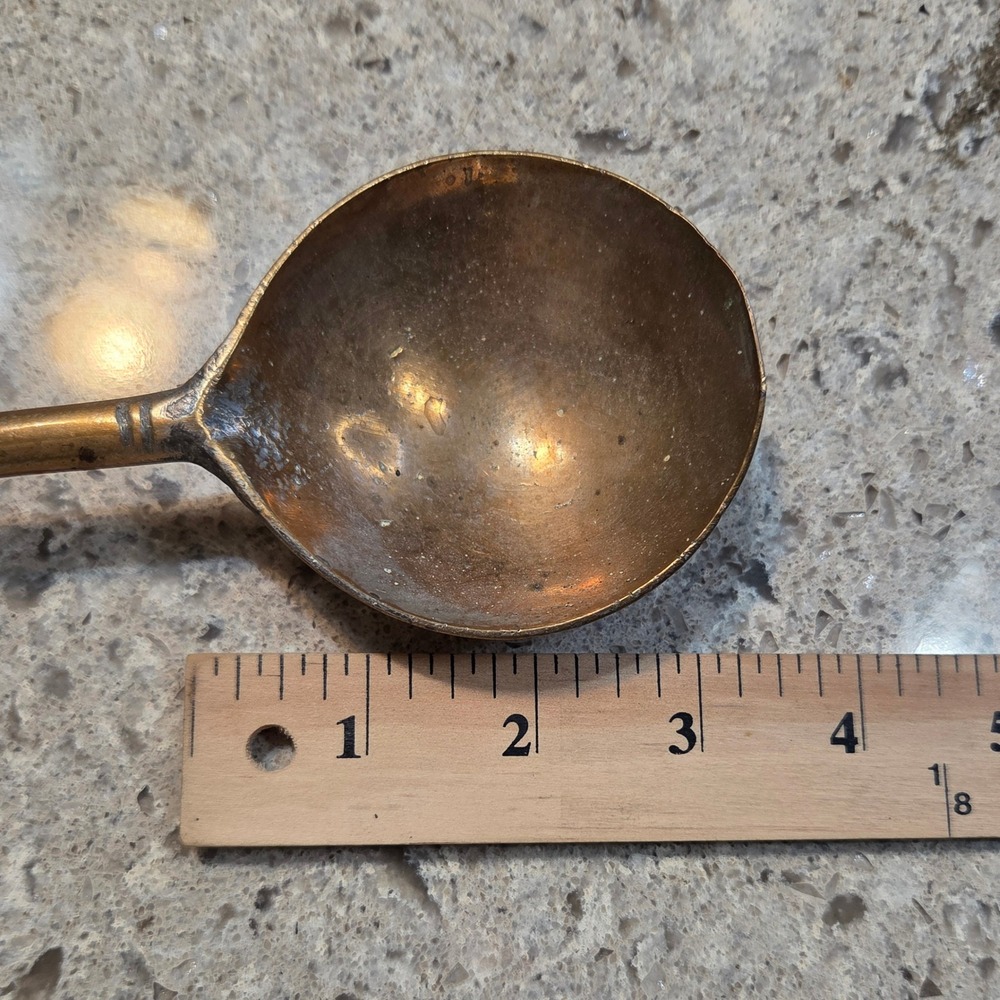 Vintage Handcrafted Long Handle Brass Spoon Etched Primitive Decorative Ladle 17 - Picture 4 of 13